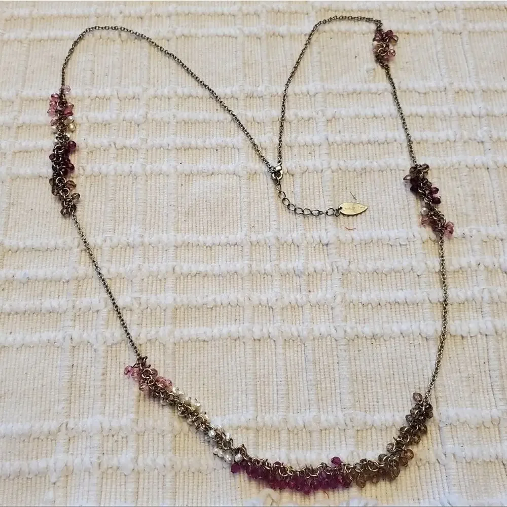Coldwater Creek pink white and tan beaded long‎ necklace